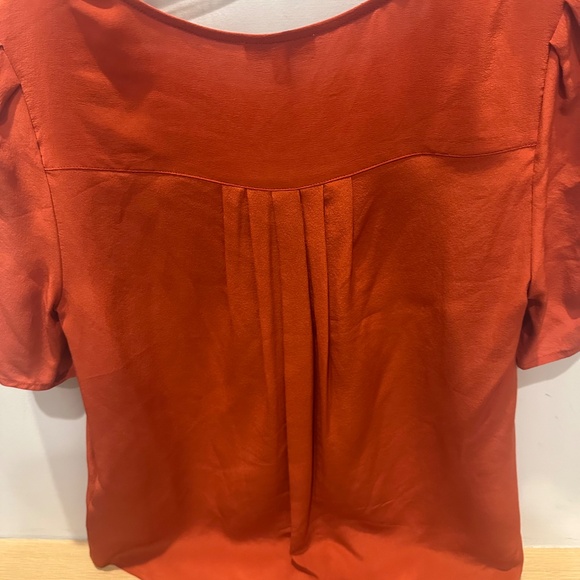 JOIE Amone Pleat Split Neck Silk Blouse Top in Rust Size Small - MSRP $298 - Picture 5 of 8